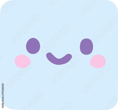 Adorable minimalist pastel blue character illustration featuring a joyful and friendly expression, perfect for digital designs, avatars, or child-friendly content