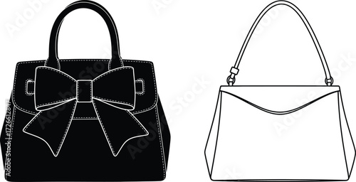 Two stylish handbags isolated on white background, one with a bow, showcasing fashion accessories and carrying solutions for women