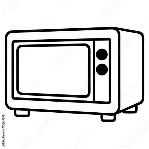 Simple black line art silhouette of a modern microwave oven isolated on white background