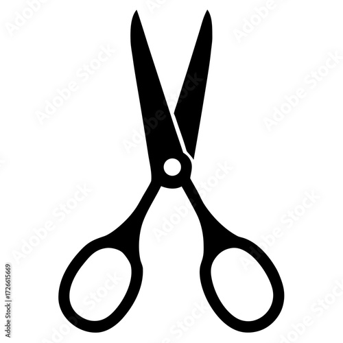 Black silhouette of open scissors isolated on a clean white background isolated on white background