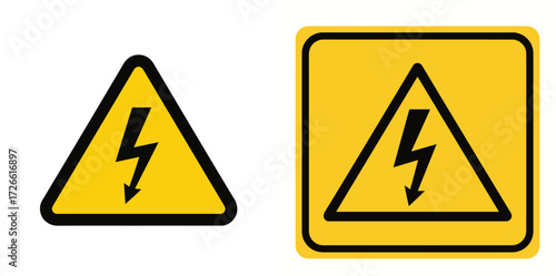 Yellow and Black Electrical Hazard Warning Signs with Lightning Bolt Symbol