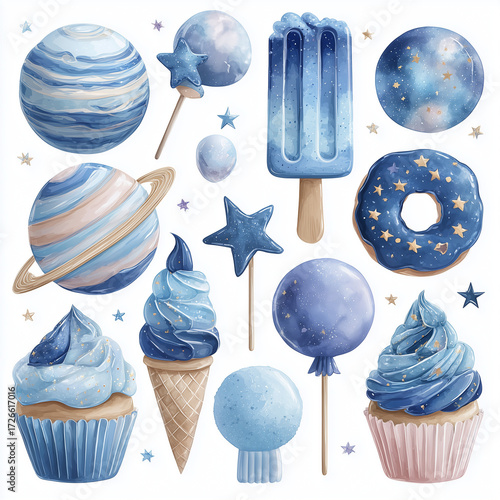 set of blue ice cream