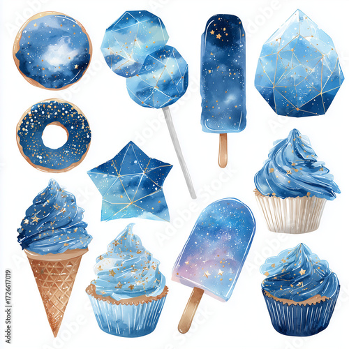 set of blue ice cream