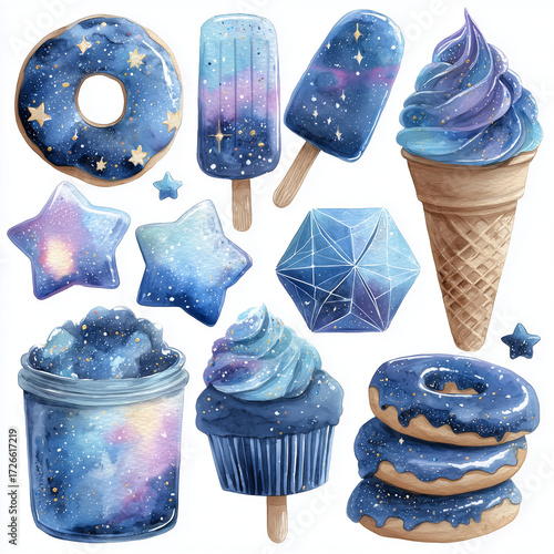 set of blue ice cream