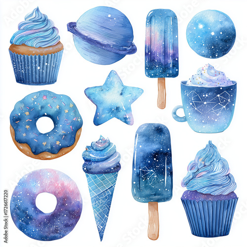 set of blue ice cream