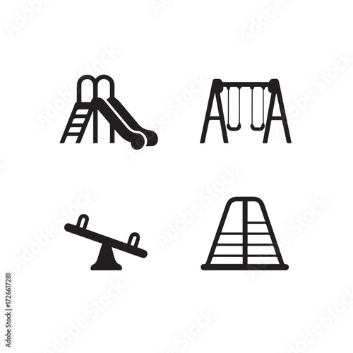 Playground Equipment Vector Icons Set