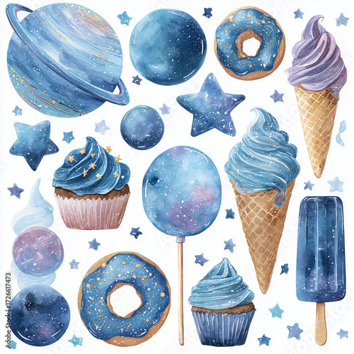 set of blue ice cream