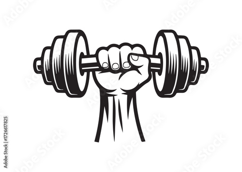 Muscle hand with weights line art vector