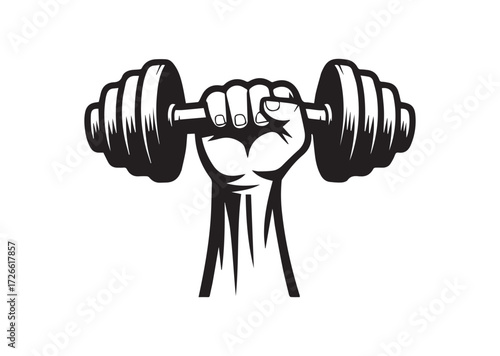 Muscle hand with weights line art vector