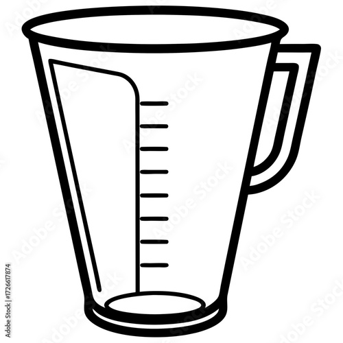 Simple black outline silhouette of a measuring cup with volume markings isolated on white background