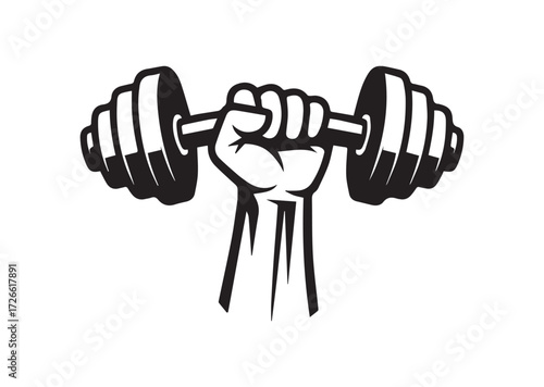 Muscle hand with weights line art vector
