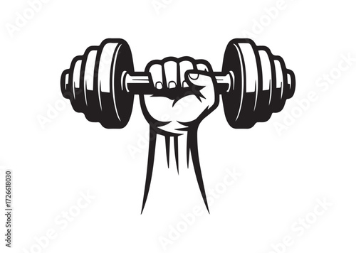 Muscle hand with weights line art vector