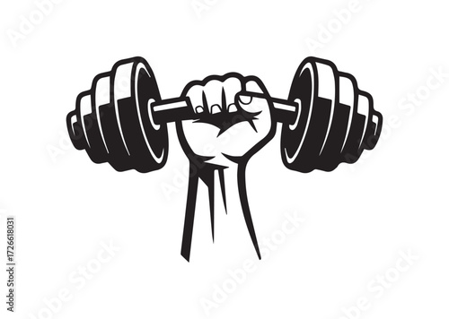 Muscle hand with weights line art vector