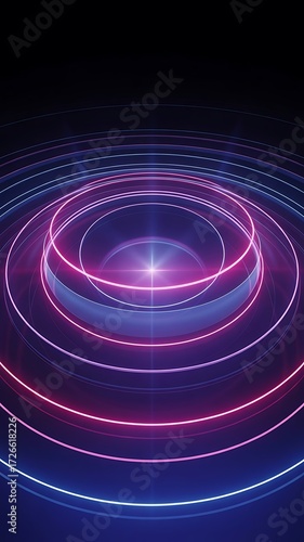 Glowing concentric circles in pink and blue on a dark background image