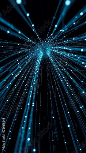 Glowing blue lines converging in a dark space creating a tunnel effect