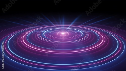 Glowing concentric circles in shades of purple and blue on a dark background