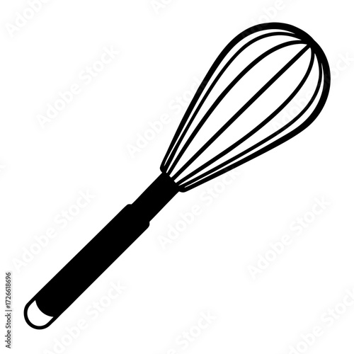 Black silhouette of a kitchen whisk tool isolated on a clean white background isolated on white background