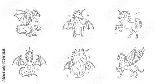 Fantasy Creatures Collection of Mythical Beasts and Unicorn Designs for Enchanting Projects