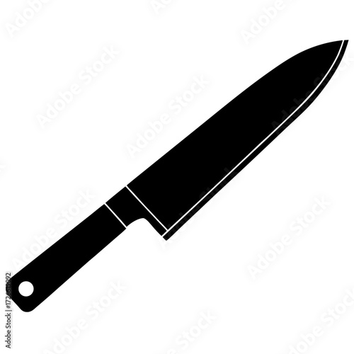 Sharp chef knife silhouette with handle isolated on white background