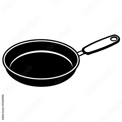 Black silhouette of a frying pan with a handle isolated on white background