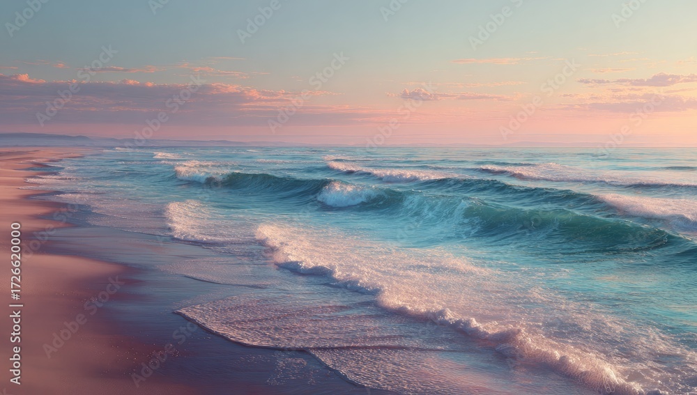 Fototapeta premium Pastel beach sunset with waves