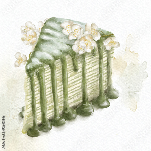 Matcha Crepe Cake with Floral Decoration