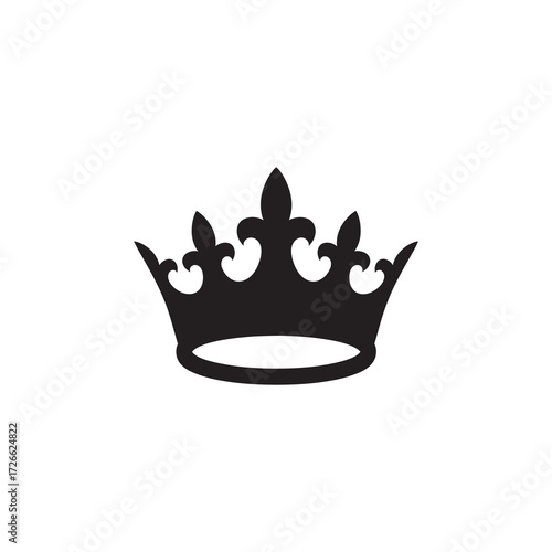A simple, black silhouette of a royal crown with fleur-de-lis details, isolated against a white background.
