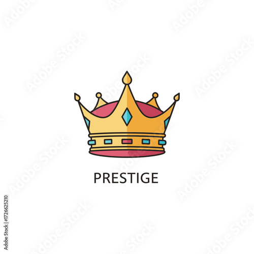A golden crown with red accents and blue diamonds, symbolizing prestige and royalty, set against a clean white background.