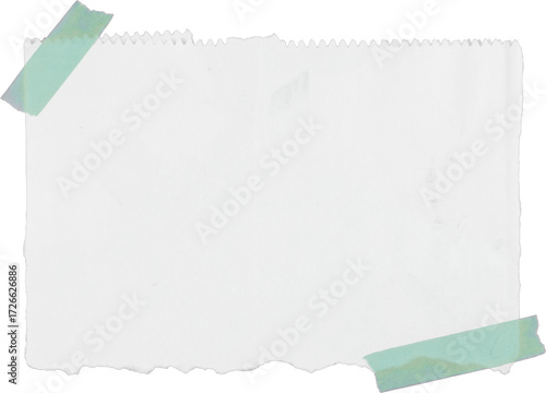 Torn vintage paper  with paper tape on white background 