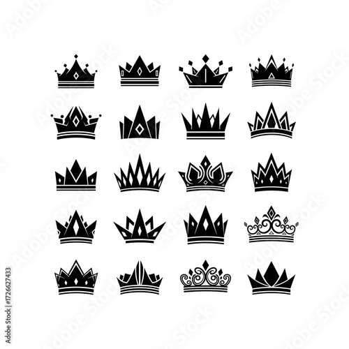 Collection of various stylized crowns, diverse designs, and intricate details.