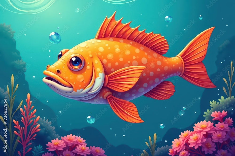 Fototapeta premium Brightly colored anglerfish, flat style illustration, seafood , vector, anglerfish, digital art