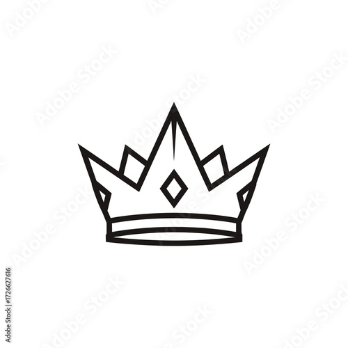 A minimalist black outline drawing of a royal crown with five points and a central diamond on a white background.