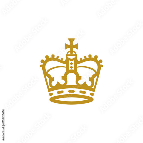 A stylized golden royal crown, a symbol of monarchy, authority, and power, isolated on a plain white background.
