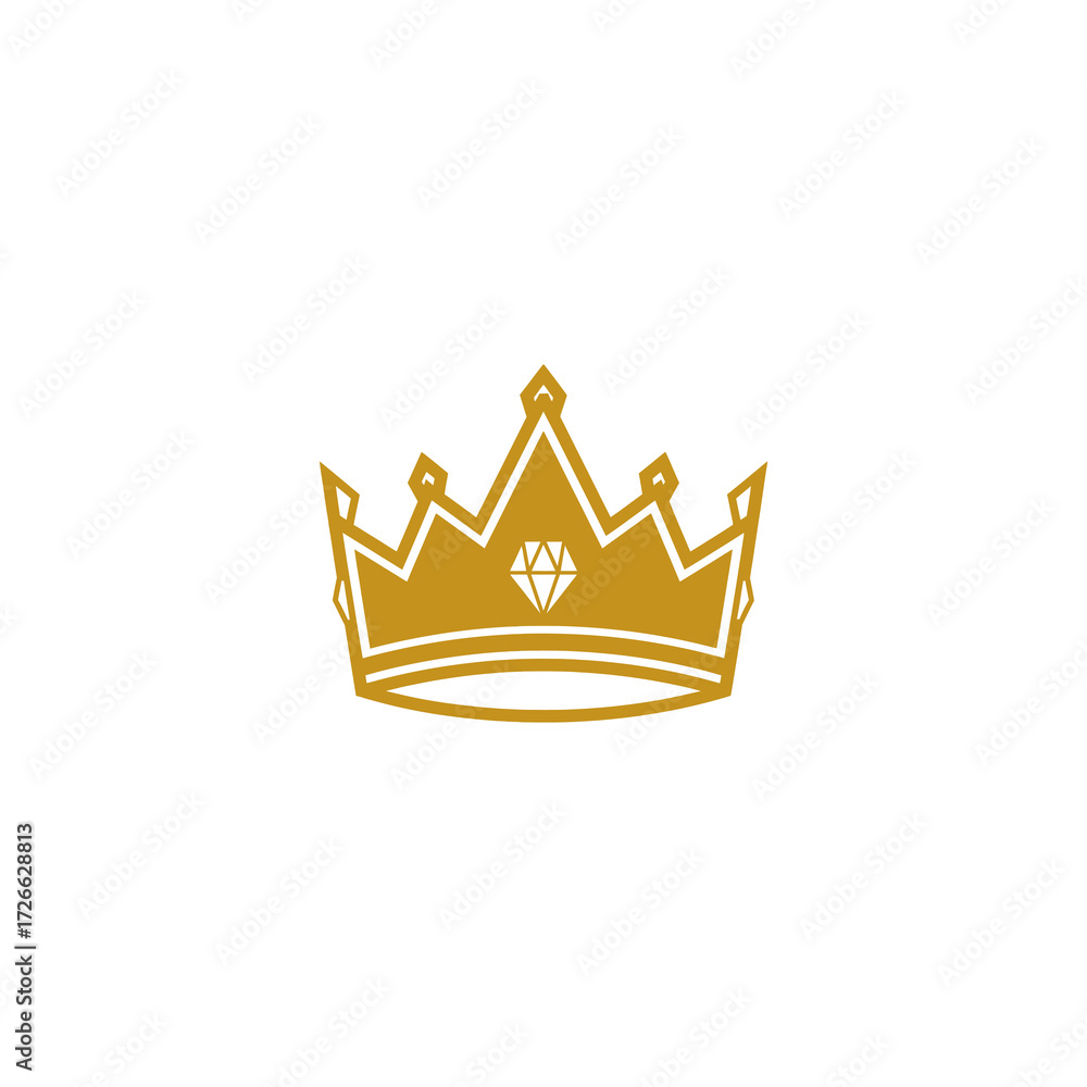 Fototapeta premium Gold crown logo design with a central diamond.
