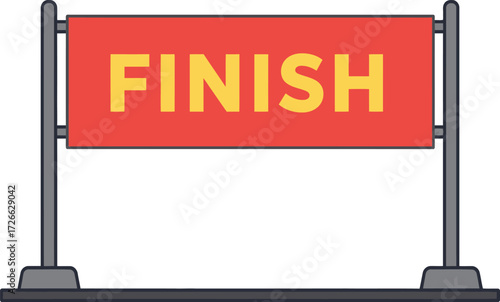 Red finish line banner sign with posts and base ready for race victory and competition celebration isolated on transparent background