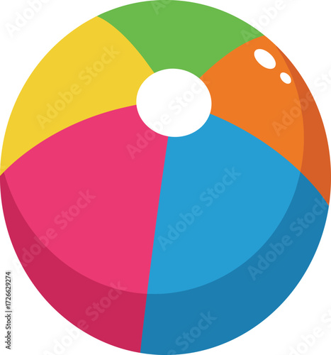 Brightly colored beach ball isolated on white for summer fun and outdoor recreation graphic design elements isolated on transparent background