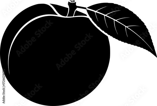 a black silhouette of a peach with a leaf attached, vector illustration
