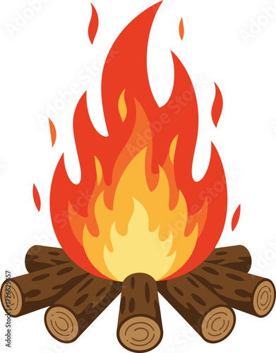 Vibrant campfire burning brightly with flames and wood logs isolated on for outdoor adventures isolated on transparent background