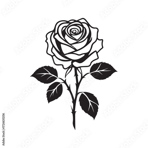 Eternal Rose: A meticulously crafted illustration of a rose, elegantly rendered in bold black lines, radiating timeless beauty, elegance, and grace.