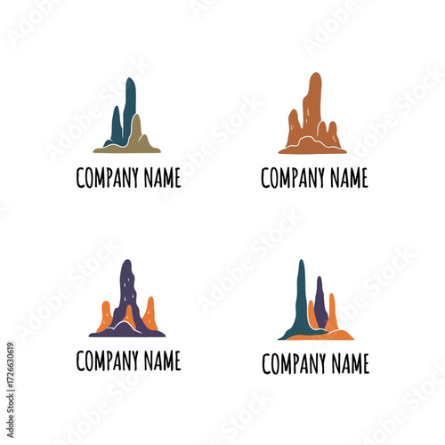 Abstract rock formation logo concepts for modern branding.