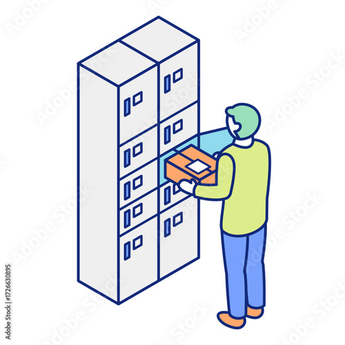 Man Using Parcel Locker Service Isometric Illustration