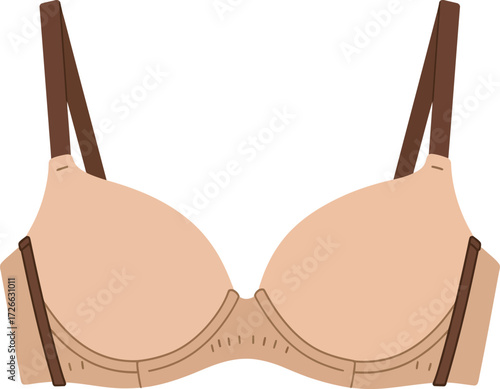 Elegant beige push-up bra with adjustable straps and decorative elements offering comfort and support for everyday wear or special occasions isolated on transparent background