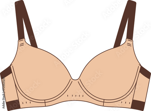 Elegant beige padded bra with adjustable straps comfortable everyday lingerie for women isolated on transparent background