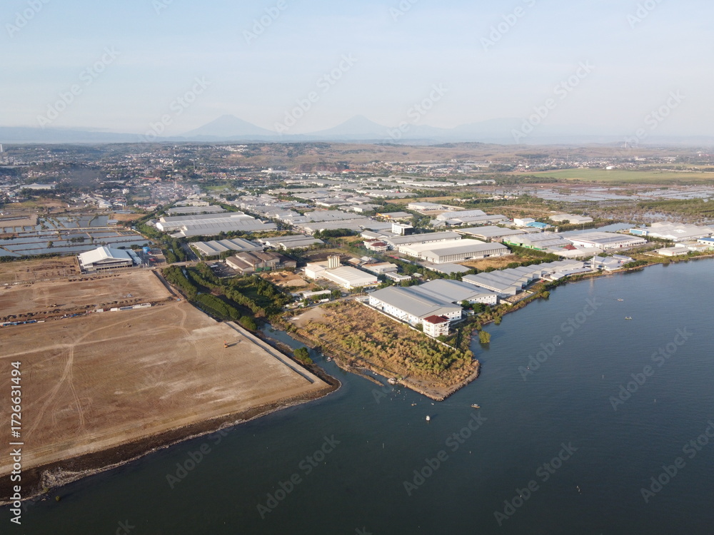 Naklejka premium SEMARANG CITY Industrial Area includes a strategic location on the main road, complete infrastructure such as integrated water and waste processing, 24-hour security, an environmentally friendly and f