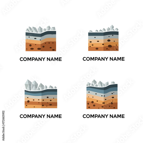 Geological Soil Layers and Crystal Formations Logo Set.