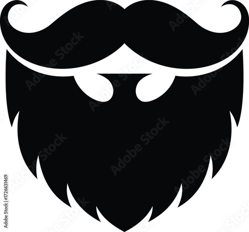 Stylized black beard and moustache icon for gentlemen's grooming and style with a classic appeal isolated on transparent background
