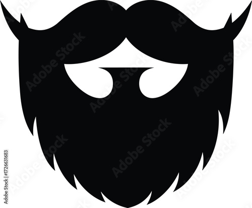 Stylized black beard and moustache silhouette graphic for men's grooming and style branding isolated on transparent background