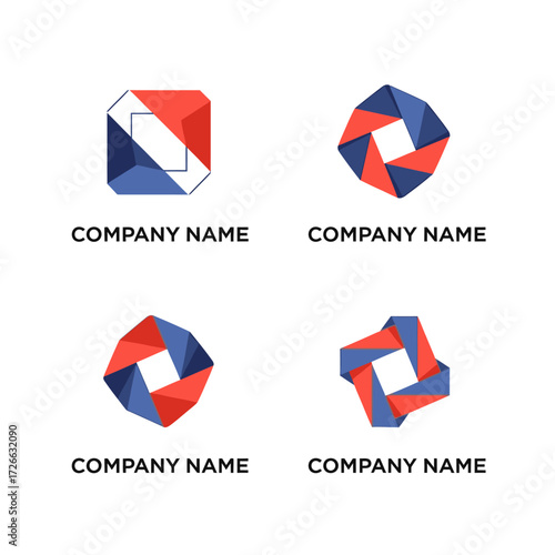 Free Download Set of four abstract geometric logo templates in red and blue. - GFXLoad