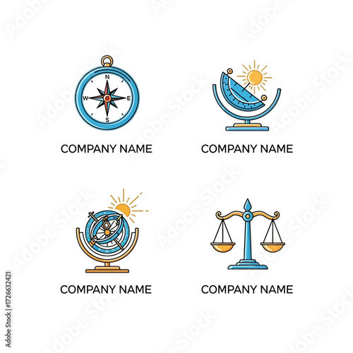 Set of Four Symbolic Logo Icons for Business Branding.