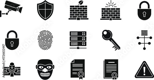 Set of security icons digital protection concept data privacy cyber security technology symbols